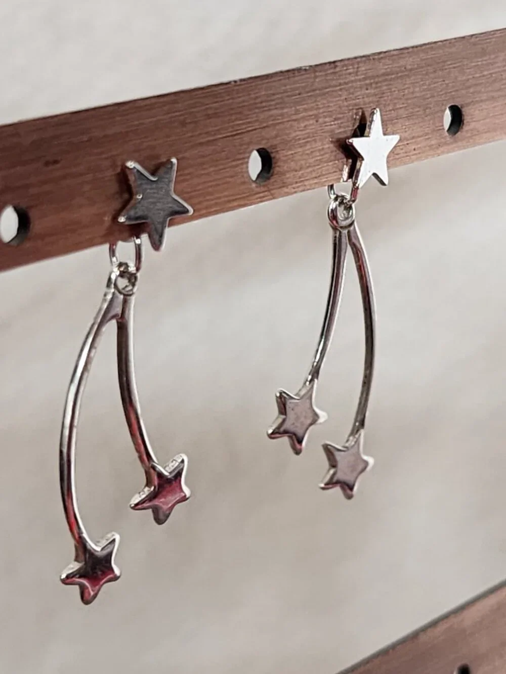 Avon Vintage Silver Tone Double Shooting Star Dangle with Star Stud Earrings